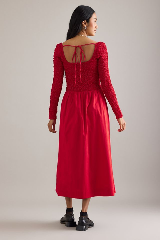 Vestido Midi Fruncido de Manga Larga Malinda Damson Madder #1