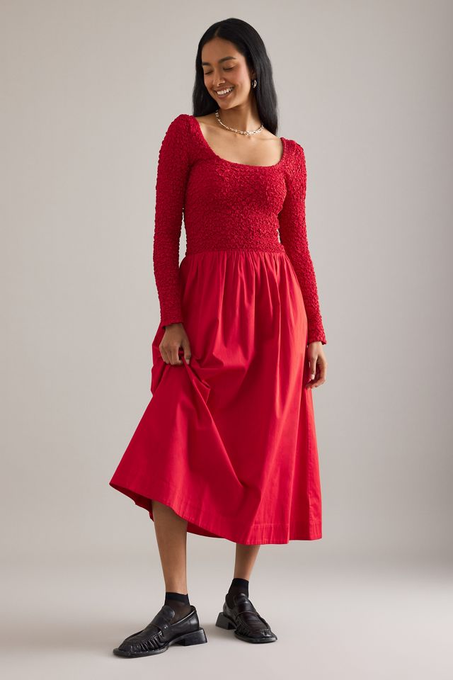 Vestido Midi Fruncido de Manga Larga Malinda Damson Madder #2