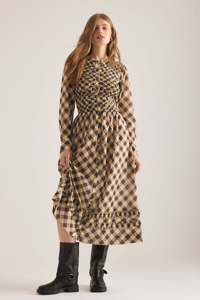 Damson Madder Check Long-Sleeve Midi Dress #1