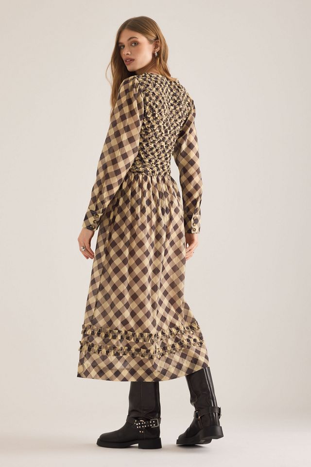 ワンピース madder madder magical sleeve check dress Damson Madder Check Long-Sleeve Midi Dress | Anthropologie UK