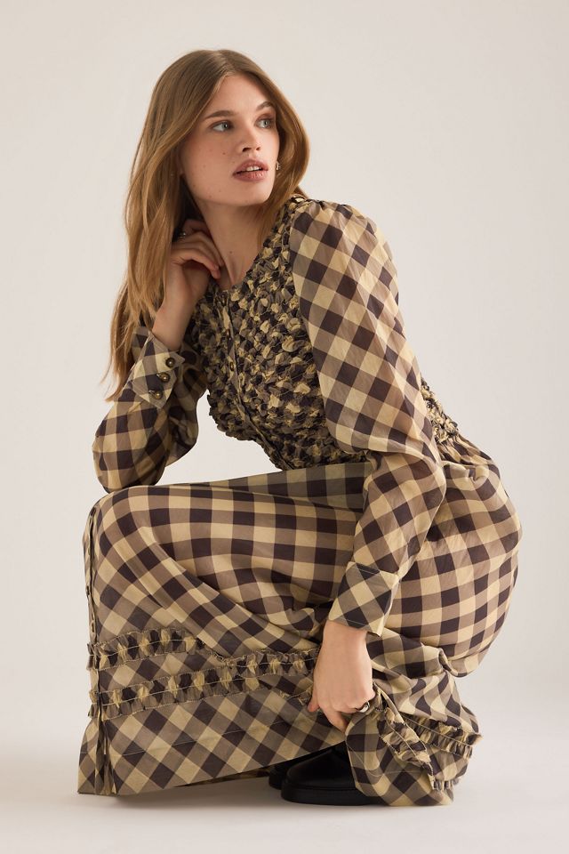 Damson Madder Check Long-Sleeve Midi Dress | Anthropologie UK