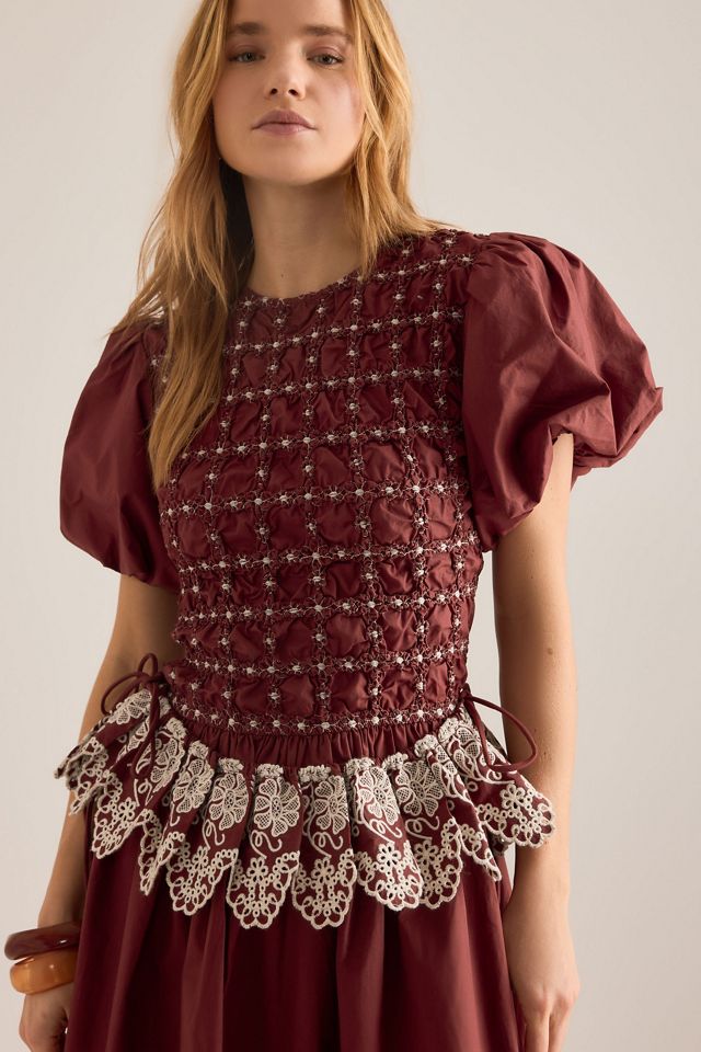 Damson Madder Abito Midi in Cotone Ricamato con Arricciatura Audrey #4
