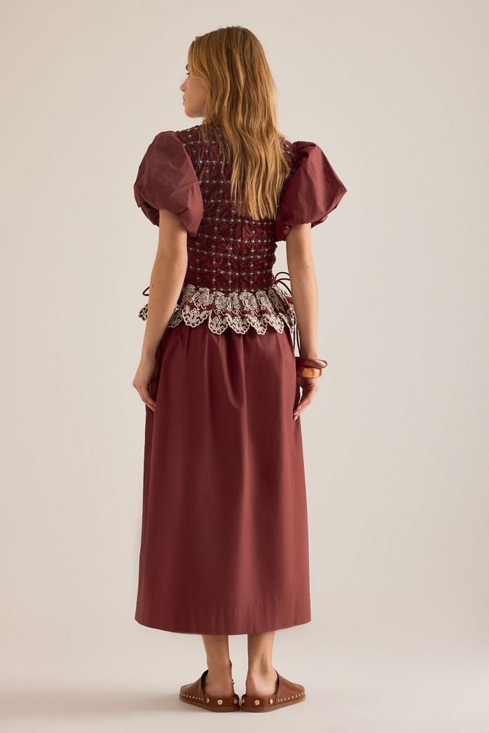Damson Madder Audrey Smocked Embroidered Cotton Midi Dress