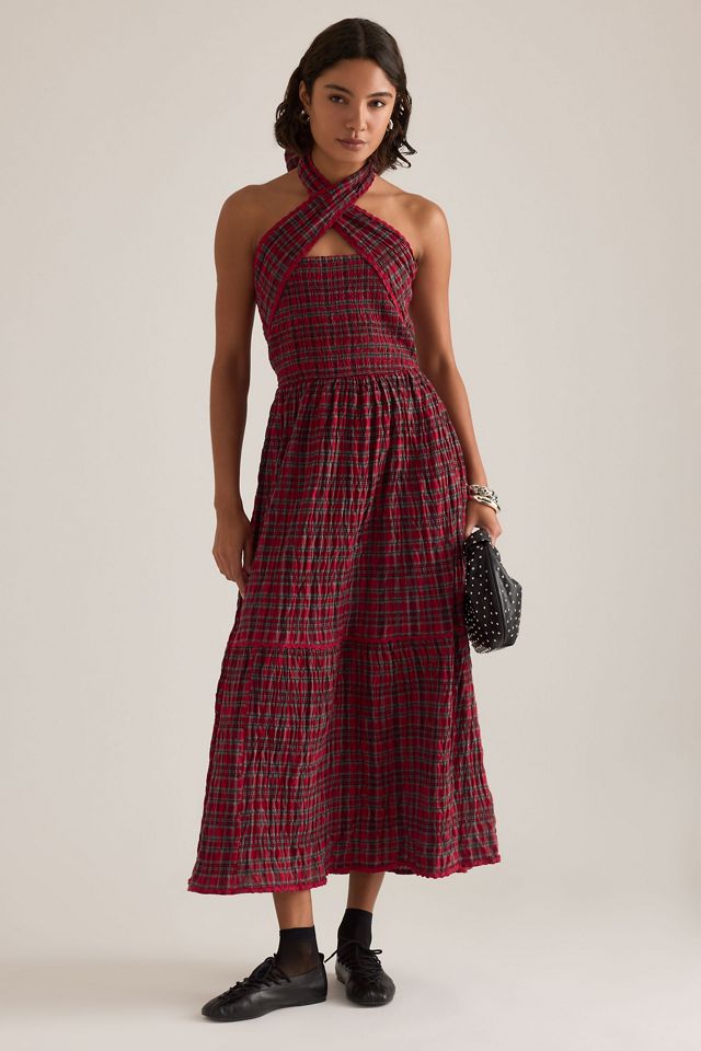 Damson Madder Mia Smocked Tiered Midi Dress | Anthropologie UK