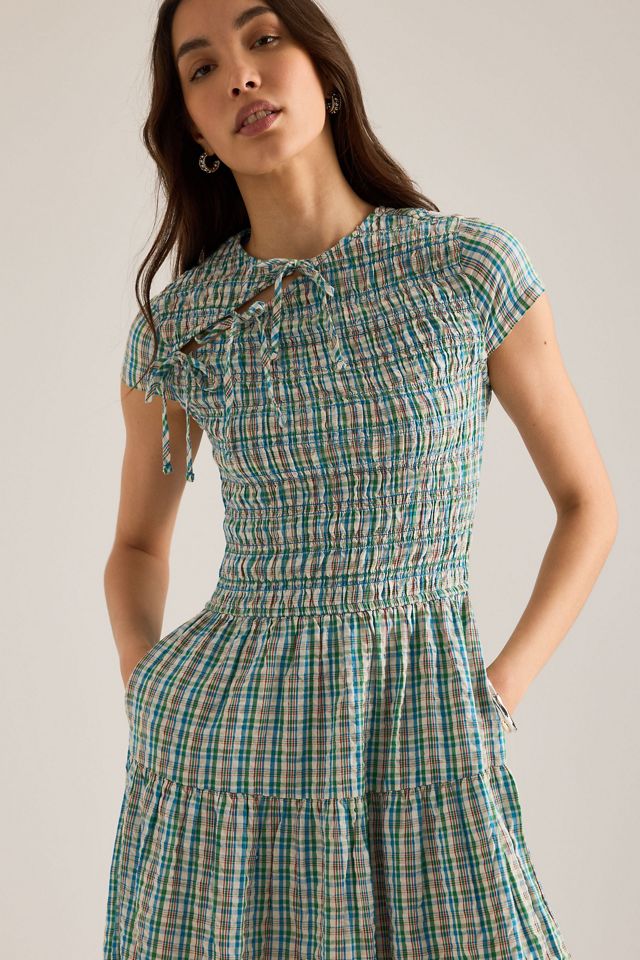 ebba check printed cotton dress Ebba Plaid Cutout Detail Organic Cotton Dress