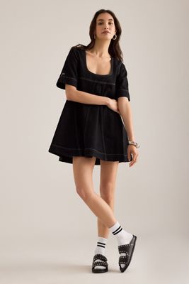 bardot zephyra short-sleeve collared mini dress Bardot Zephyra short sleeve high neck fit and flare full skirted mini dress  in soft blue