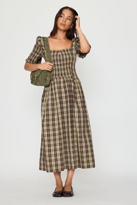 Vestido Midi a Cuadros Fruncido Emmy de Damson Madder