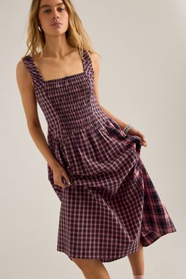 Abito Midi a Quadri Mallory Damson Madder