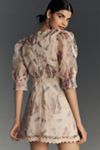 Arose Studio Alkia Puff-Sleeve Lace-Trim Mini Dress