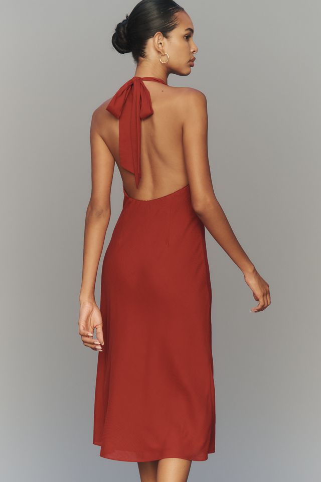 NIA Daria Linen Blend Halter Midi Dress #1