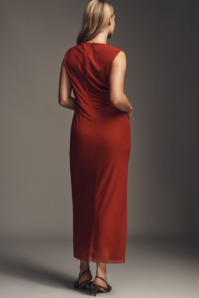 NIA Reese Sleeveless Ruched Mesh Midi Dress #1