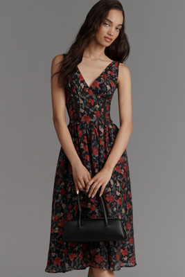 Arose Studio Sleeveless V-neck Floral Midi Dress In Multi