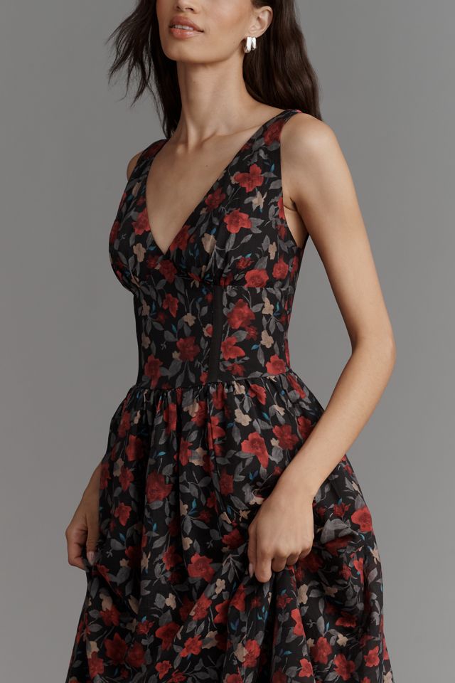 Arose Studio Sleeveless V-Neck Floral Midi Dress #1