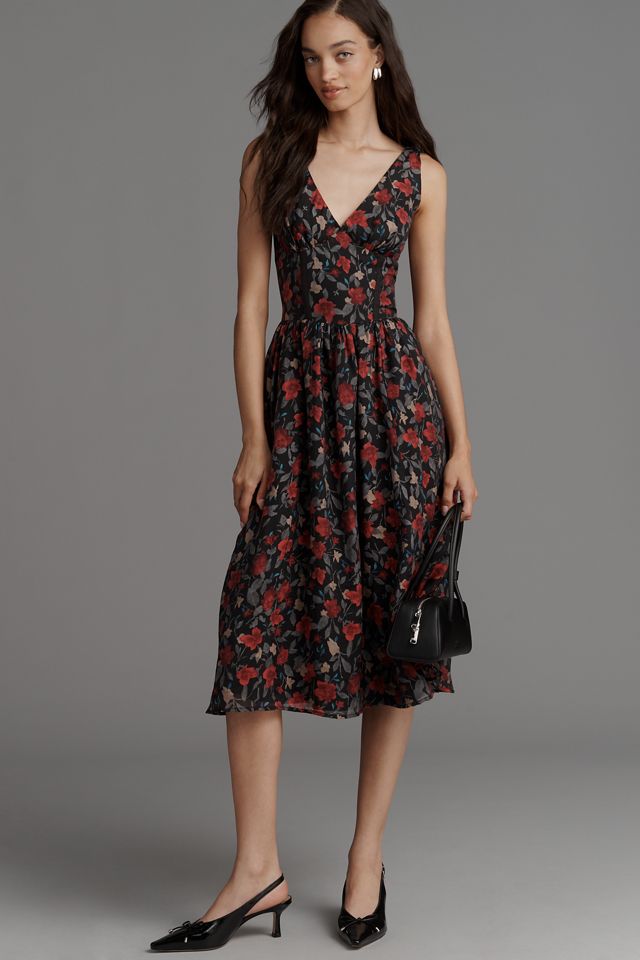 Arose Studio Sleeveless V-Neck Floral Midi Dress #2
