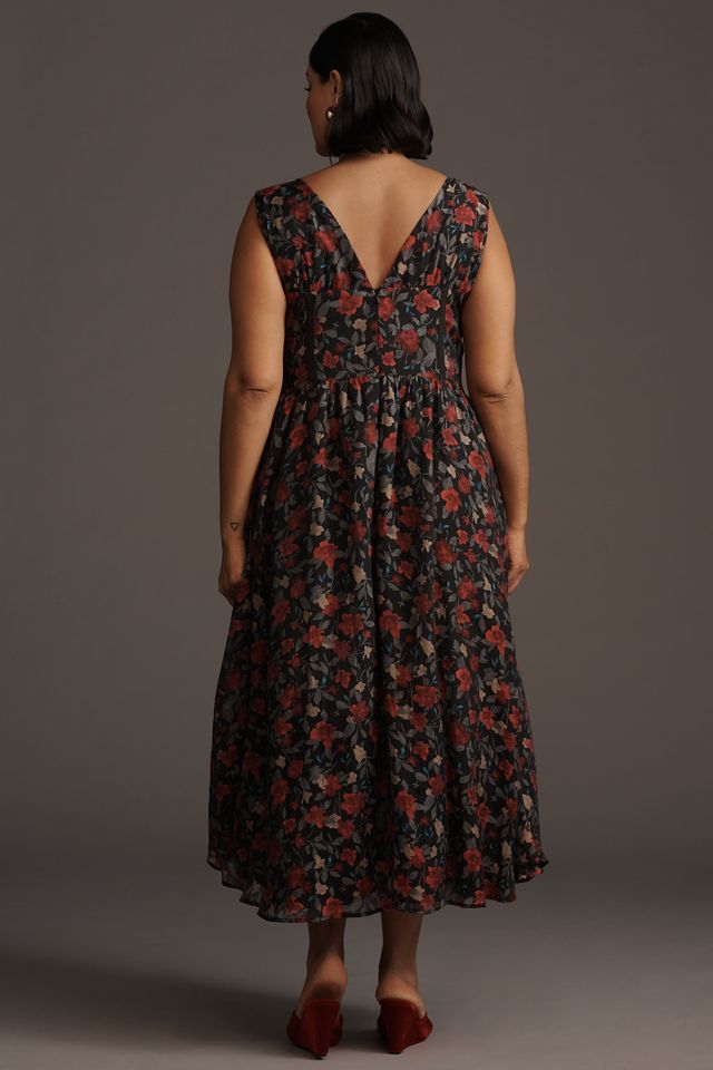 Arose Studio Sleeveless V-Neck Floral Midi Dress #6