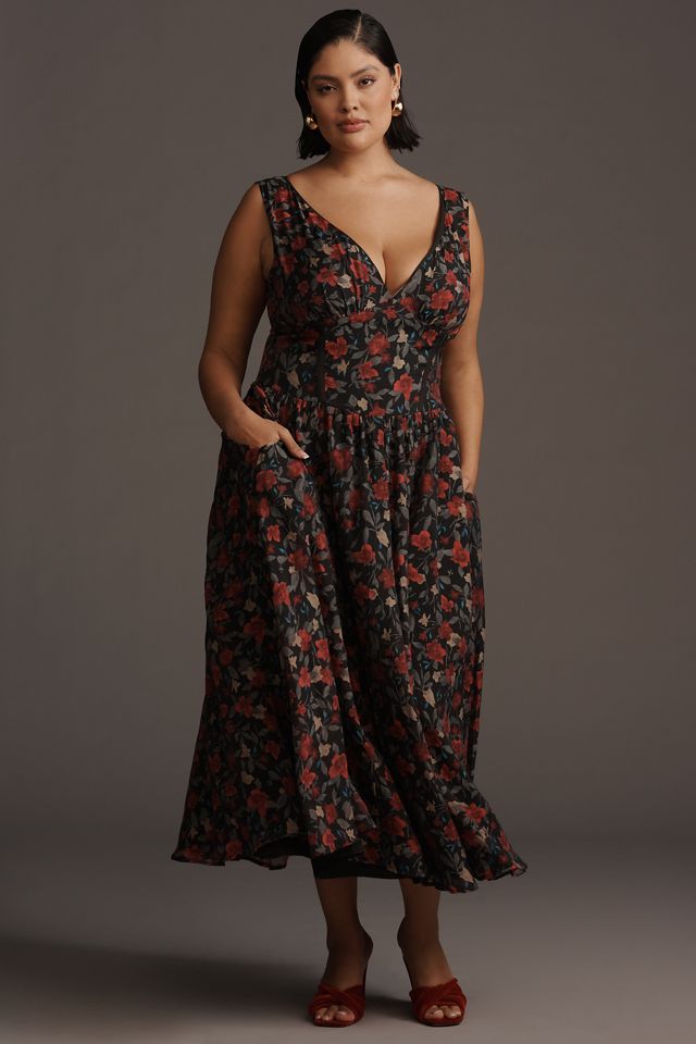 Arose Studio Sleeveless V-Neck Floral Midi Dress #4