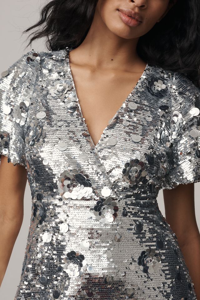 Arose Studio Short-Sleeve V-Neck Sequin Mini Dress #2