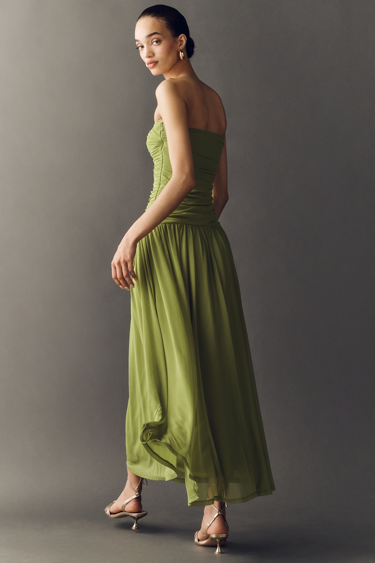 NIA Beverly Strapless Ruched Midi Dress