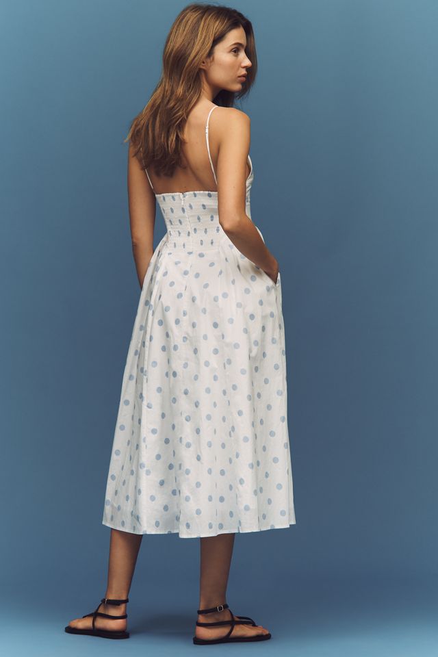 Nia Sydney V-neck A-line Cotton Midi Dress - Blue Pattern