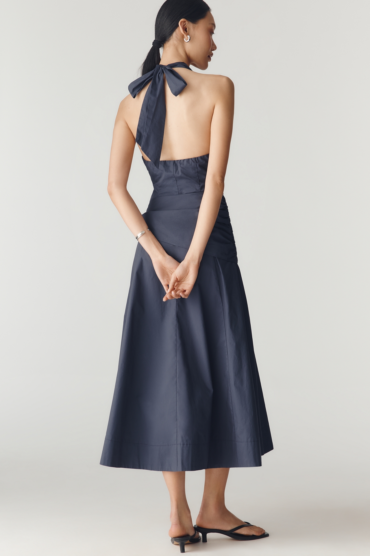 NIA Cadiz Cotton Halter Tie Midi Dress