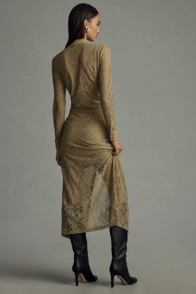 By Anthropologie Long-Sleeve Sheer Lace Shirt Dress #2