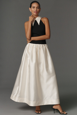 Flat White Sleeveless Collared Twofer Maxi Dress product page