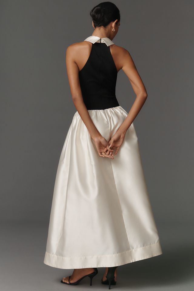 Flat White Sleeveless Collared Twofer Maxi Dress #1
