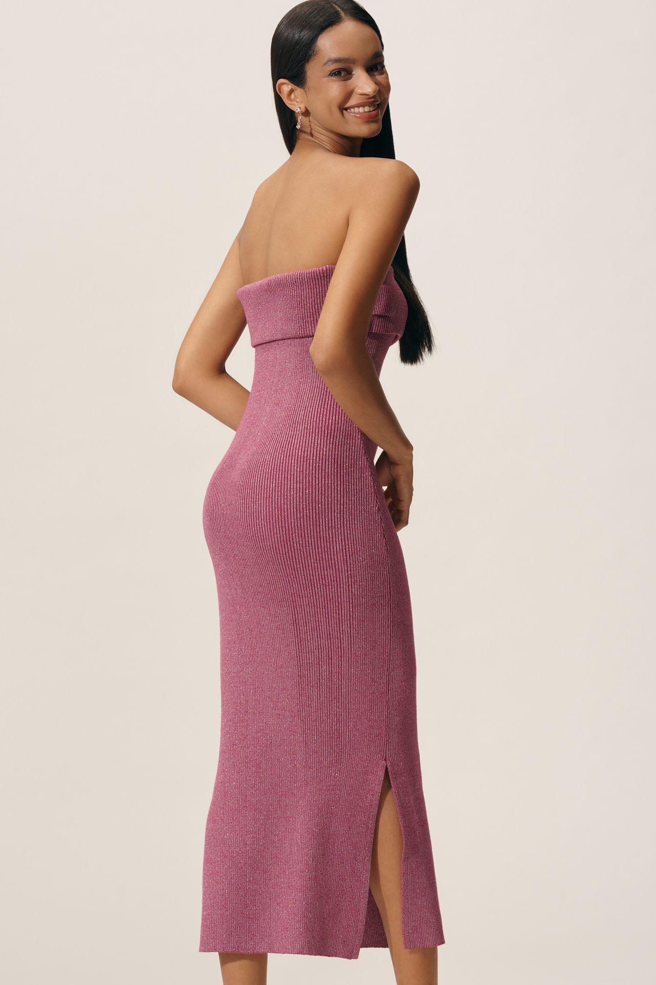 Flat White Strapless Shimmer Sweater Midi Dress