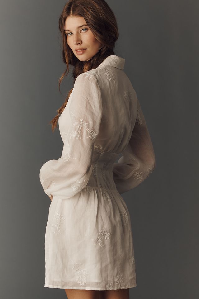 knee length dresses for ladies Lalavon Linen Mini Shirt Dress Small main image 0