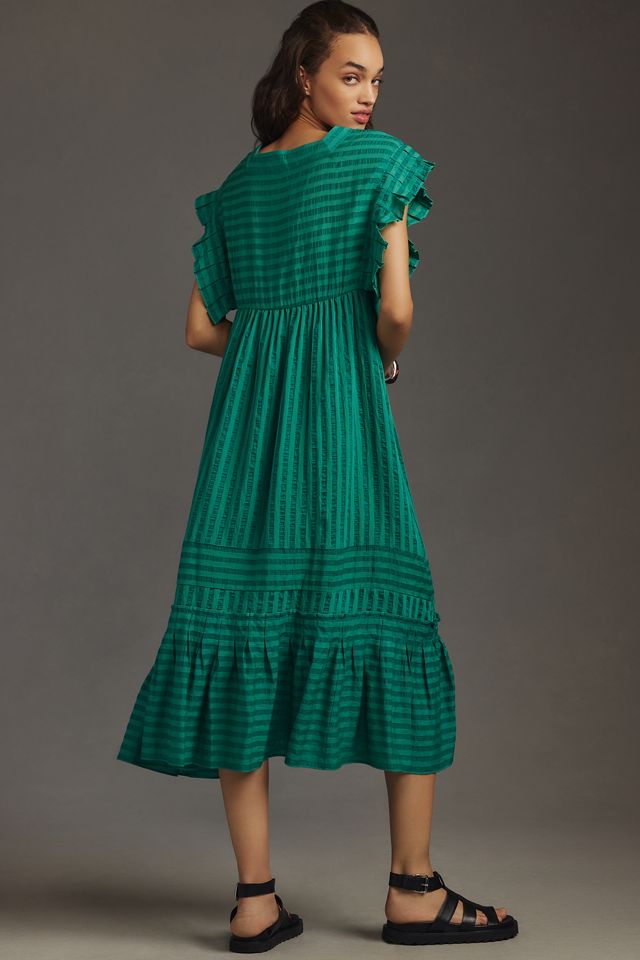 By Anthropologie Flutter-Sleeve V-Neck Midi Dress #1