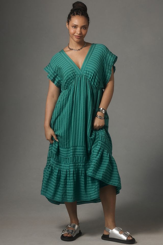 By Anthropologie Flutter-Sleeve V-Neck Midi Dress #3