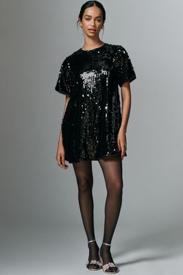 The Emmy Short-Sleeve Swing Mini Dress by Maeve: Sequin Edition