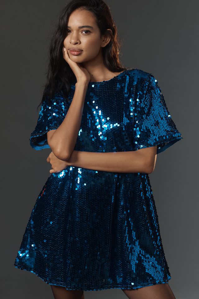 Emmy Short-Sleeve Swing Mini Dress by Maeve: Sequin Edition #6