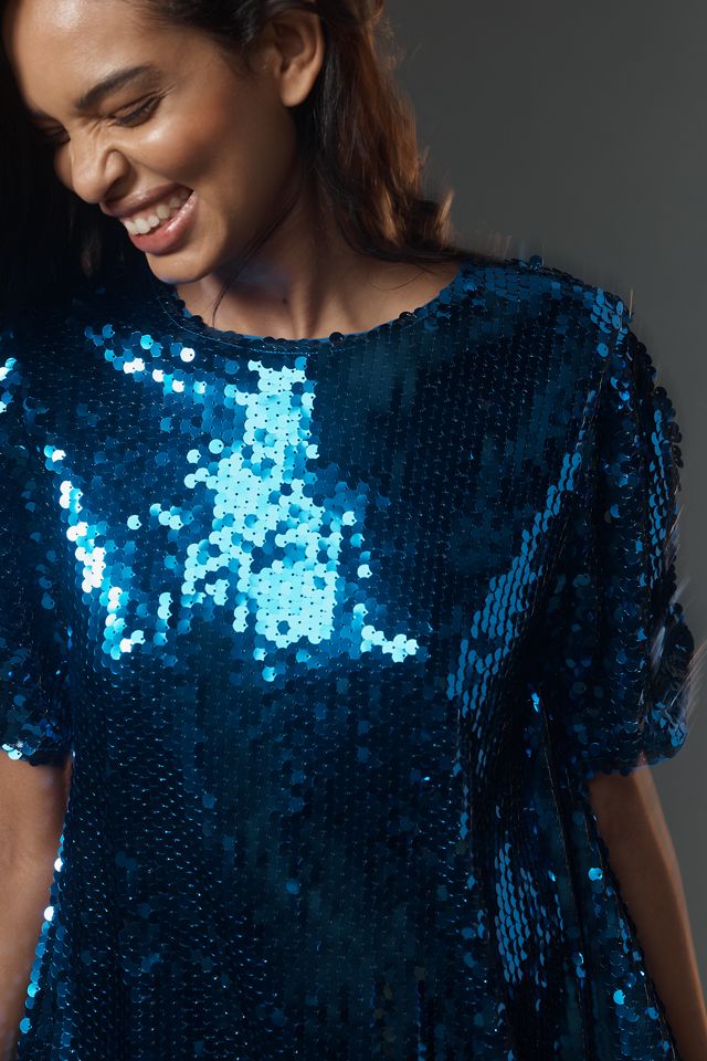 Emmy Short-Sleeve Swing Mini Dress by Maeve: Sequin Edition #7