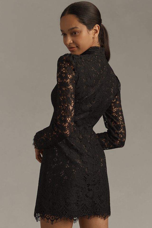 SAU LEE Raine Long-Sleeve Mock-Neck Lace Mini Dress #1
