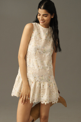 Arose Studio Ava Sleeveless Lace Shift Mini Dress In Neutral
