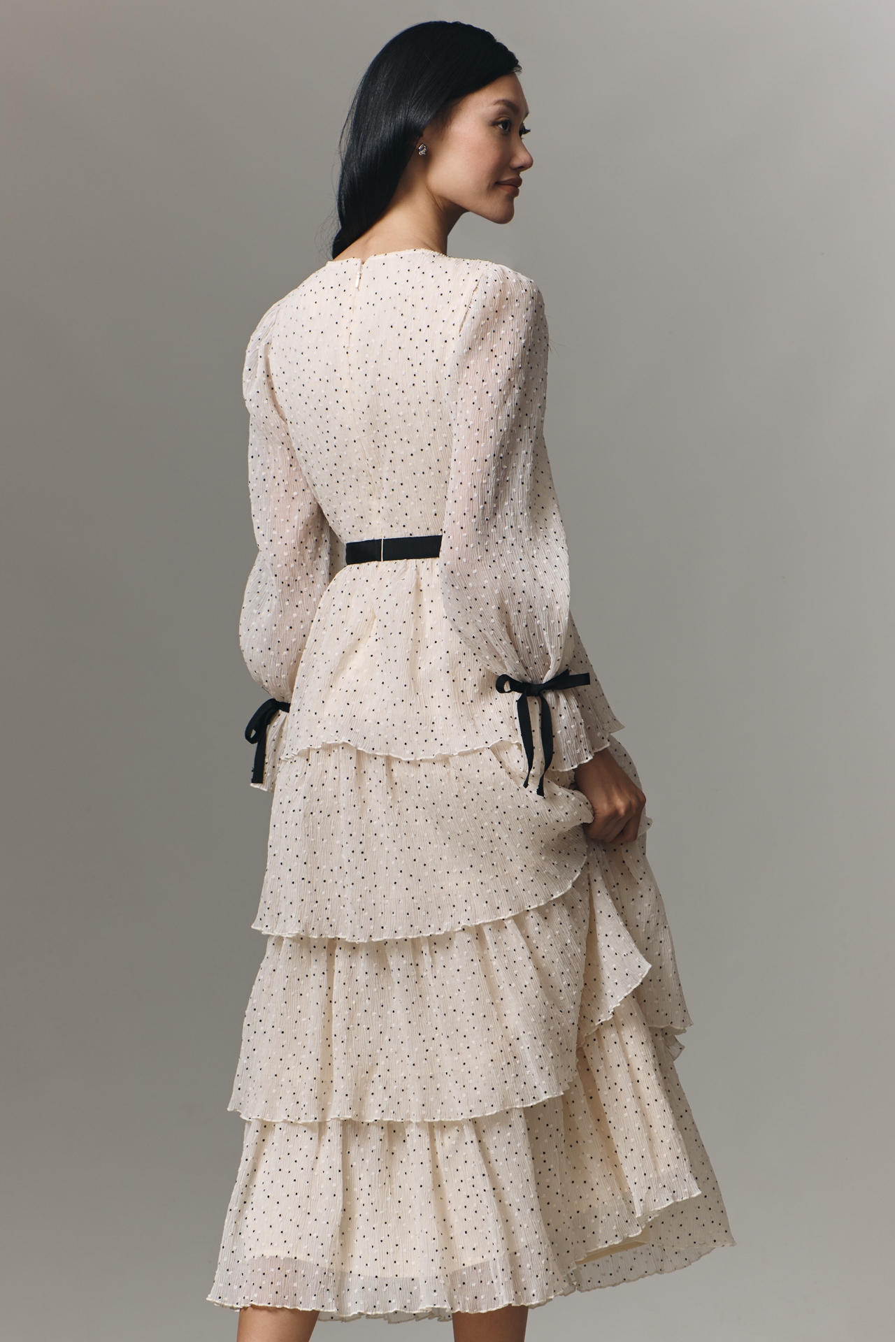 Arose Studio Kendall Long-Sleeve Tiered Midi Dress