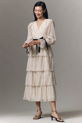 Arose Studio Kendall Long-Sleeve Tiered Midi Dress