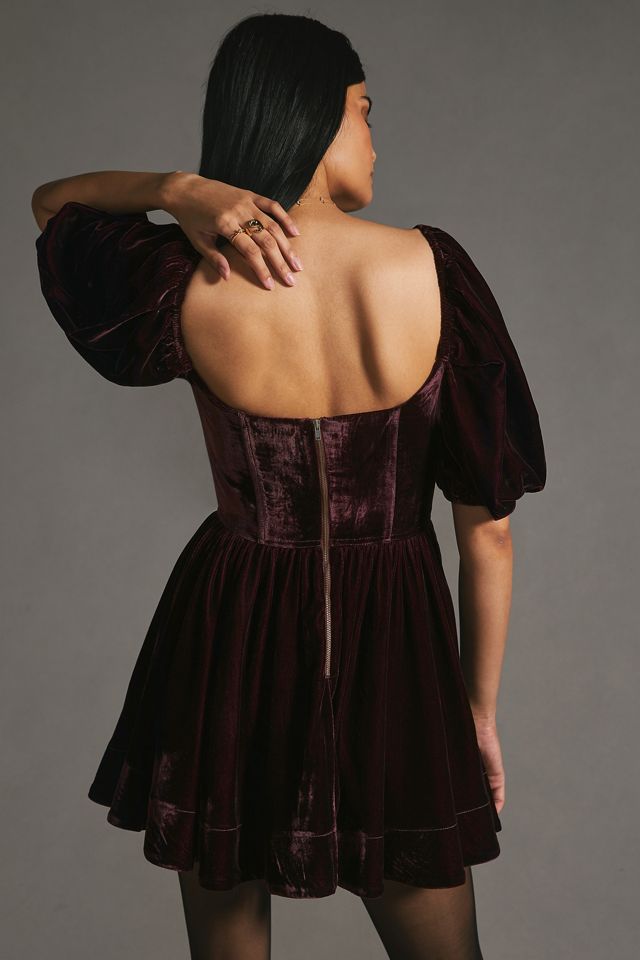 Bardot Velvet Puff-Sleeve Mini Dress #1