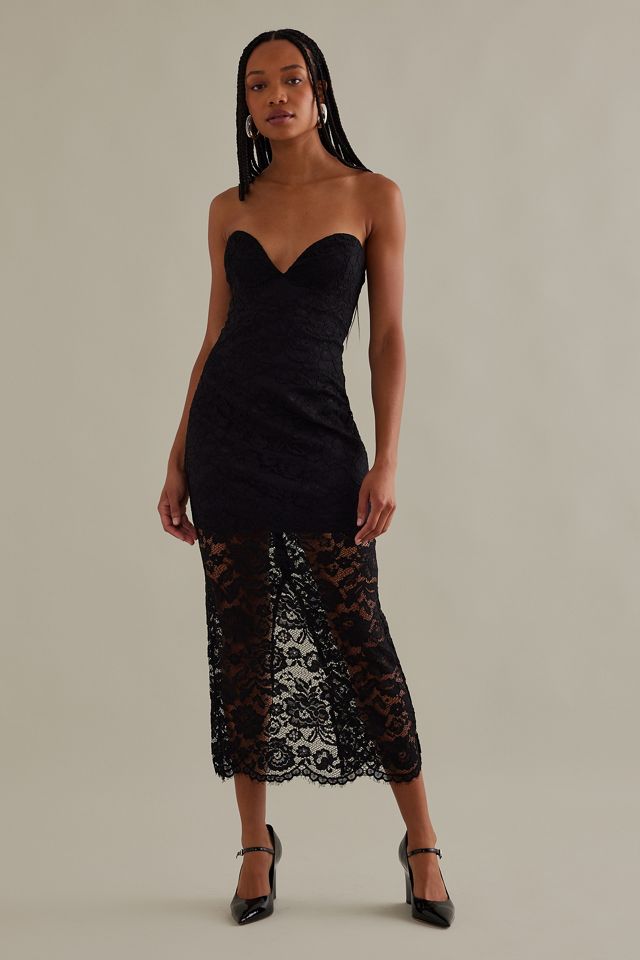 chinese dress ladies Strapless Scalloped Lace Midi main image 1