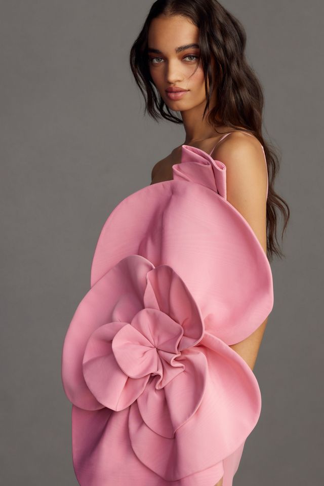 Robe courte sans bretelles à fleurs en 3D Domonique Bardot #3