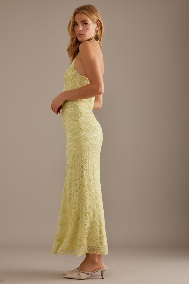 bardot lace halter dress Bardot Mariko exclusive halter neck floral embroidered lace maxi dress in  sage green