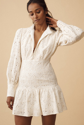 remy mini dress in ivory bardot Long-Sleeve Lace LowStock:42753675558963