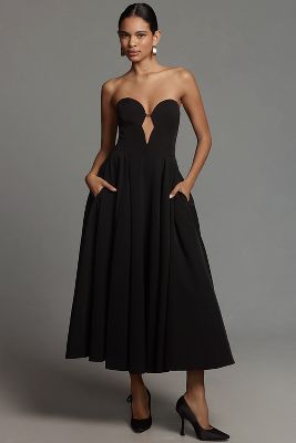 Bardot Opal Strapless Midi Dress In Black