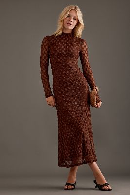 Shop Bardot Ola Lace Midi Dress In Brown