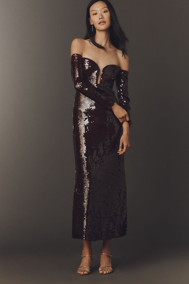 Bardot Emmeline Off-Shoulder Sequin Maxi Dress