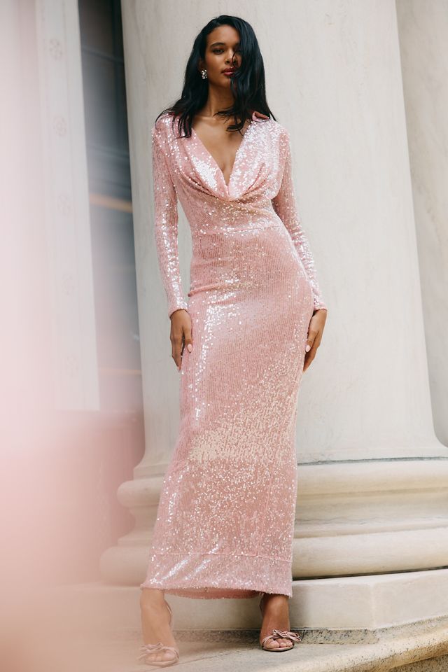 Bardot Lorel Long-Sleeve Cowl-Neck Sequin Midi Dress #3