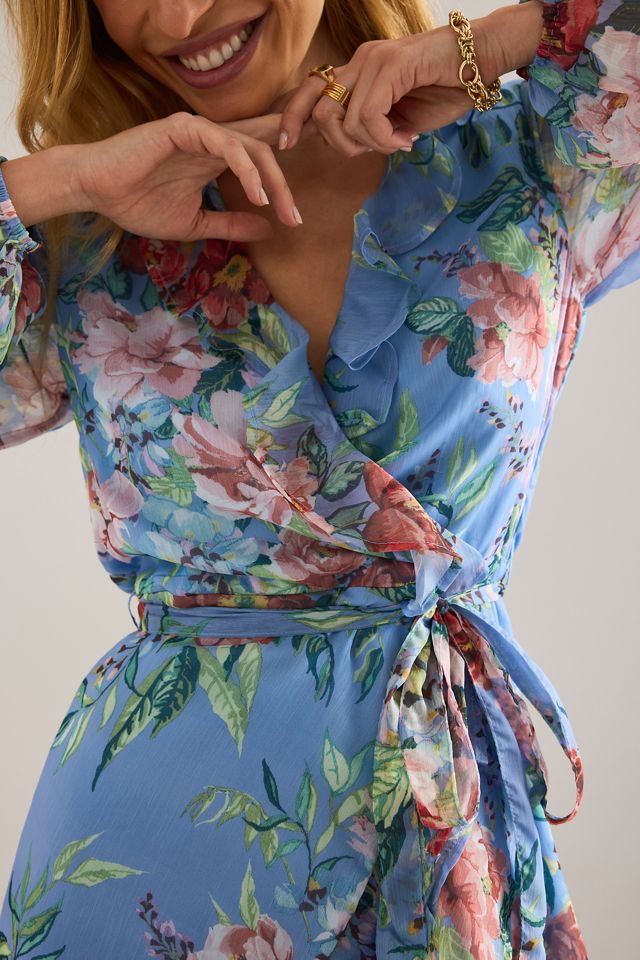 Abito mini a portafoglio con triplo volant Bardot #4