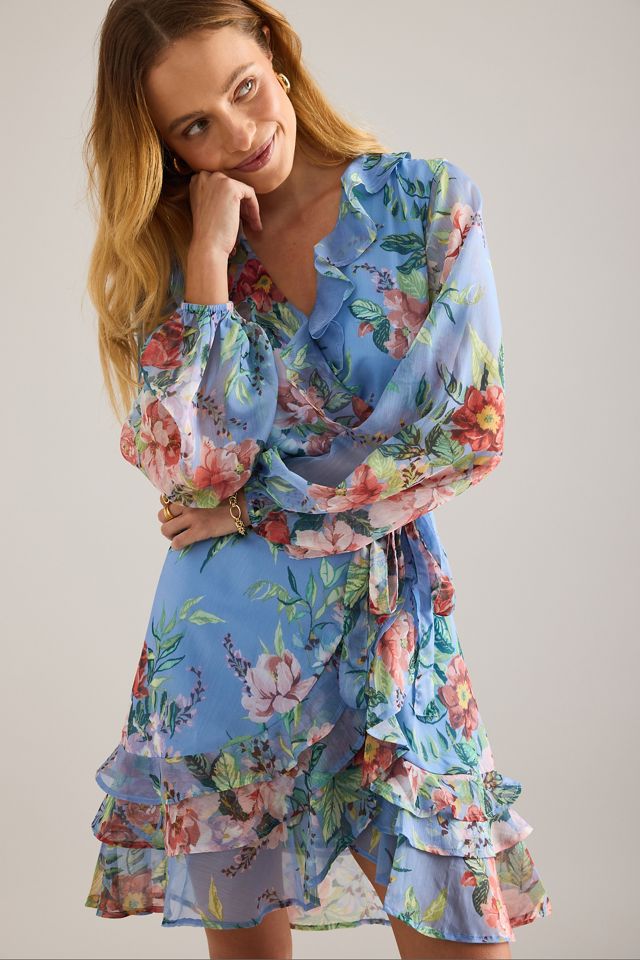 Abito mini a portafoglio con triplo volant Bardot #2