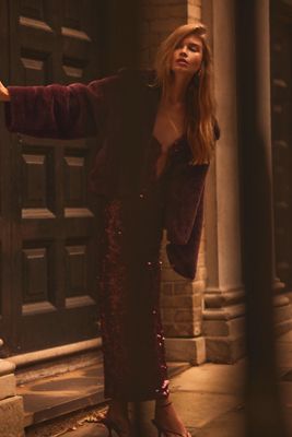 Robe midi à paillettes sans bretelles Bardot Braya